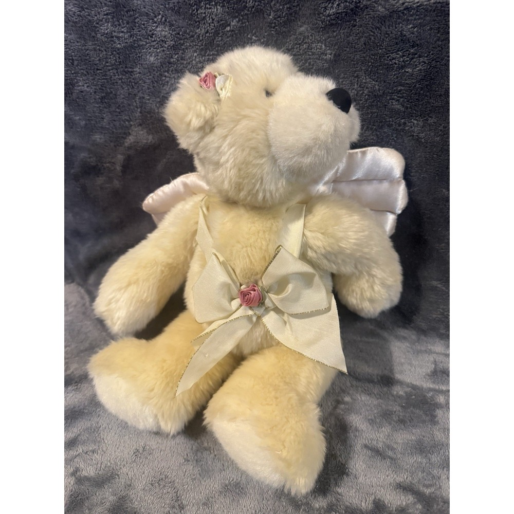 12" Ganz Cream Angel Bear "Valentina" Satin Wings Soft Jointed Plush Heritage Co